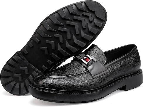 Classic Men Genuine Leather Dress Shoes Fashion Ostrich Pattern with Buckle Business Penny Loafer Party Driving Shoes for Mens in Saudi Arabia