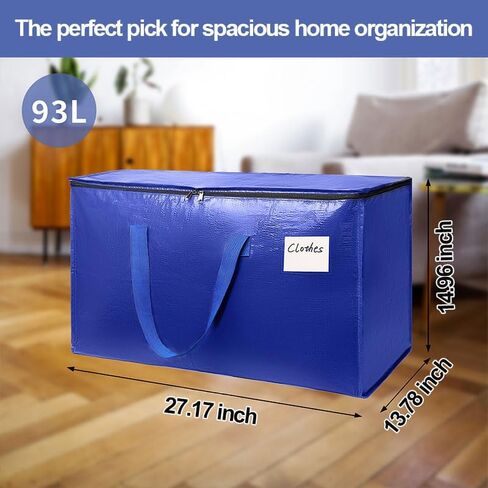 Moving Bags Heavy Duty Extra Large Storage Tote for Space Saving, Traveling Organizer with Zippers & Strong Carrying Handles for Clothes Packing, Moving Supplies, Blue in Saudi Arabia