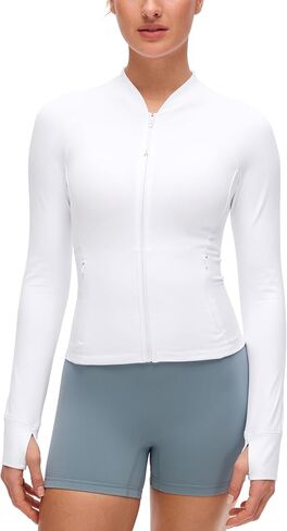 سترات CRZ YOGA Butterluxe برقبة على شكل حرف V للنساء - قمصان رياضية بسحاب كامل مع جيوب بفتحات للإبهام in Saudi Arabia
