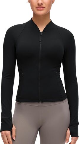 سترات CRZ YOGA Butterluxe برقبة على شكل حرف V للنساء - قمصان رياضية بسحاب كامل مع جيوب بفتحات للإبهام in Saudi Arabia