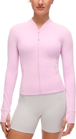سترات CRZ YOGA Butterluxe برقبة على شكل حرف V للنساء - قمصان رياضية بسحاب كامل مع جيوب بفتحات للإبهام in Saudi Arabia
