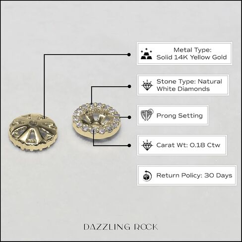 مجموعة Dazzlingrock 0.18 قيراط دائرية من الماس الأبيض هالة قابلة للإزالة للنساء من الذهب الخالص عيار 14 قيراط in Kuwait