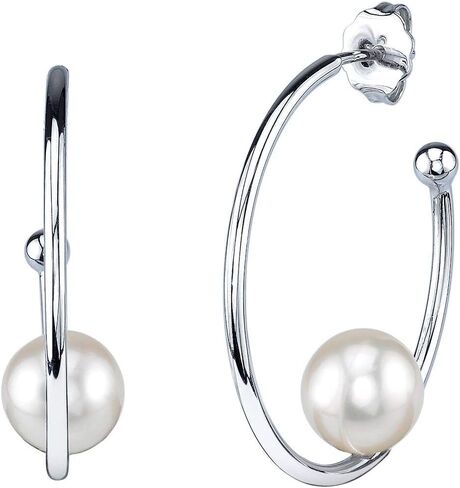 THE PEARL SOURCE Genuine White Freshwater Cultured Pearl Karlee Hoop Earrings for Women in Saudi Arabia