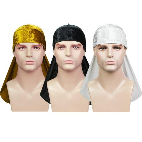 3 قطع من ASHILISIA مخملية مموجة من Durag - أغطية رأس حريرية Durag مع ذيل طويل للغاية مثالية لـ 360 موجة in Kuwait