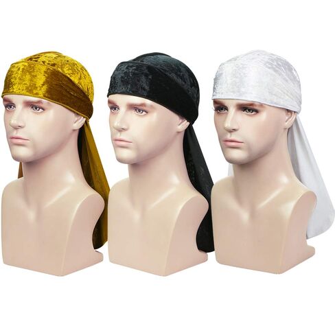 3 قطع من ASHILISIA مخملية مموجة من Durag - أغطية رأس حريرية Durag مع ذيل طويل للغاية مثالية لـ 360 موجة in Kuwait