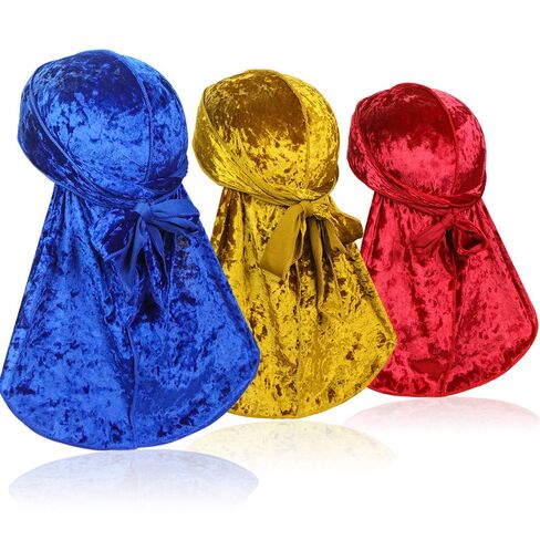3 قطع من ASHILISIA مخملية مموجة من Durag - أغطية رأس حريرية Durag مع ذيل طويل للغاية مثالية لـ 360 موجة in Kuwait