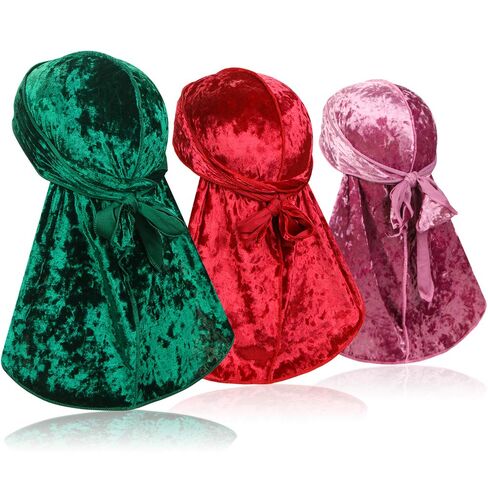 3 قطع من ASHILISIA مخملية مموجة من Durag - أغطية رأس حريرية Durag مع ذيل طويل للغاية مثالية لـ 360 موجة in Kuwait