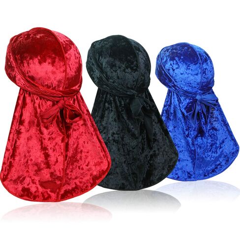 3 قطع من ASHILISIA مخملية مموجة من Durag - أغطية رأس حريرية Durag مع ذيل طويل للغاية مثالية لـ 360 موجة in Kuwait