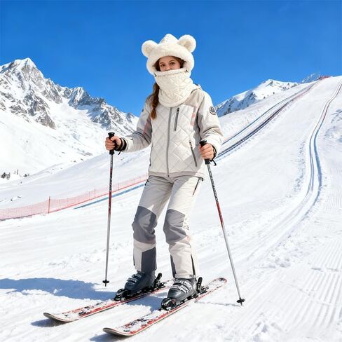 Women's Winter Hat and Face Cover Set with Fluffy Bear Ears Windproof and Warm for Commutes, Winter Walks, and Cold Weather Activities, Adults Head Circumference 21.3-22.8 Inches, Beige in Saudi Arabia