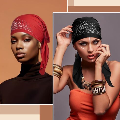 6 عبوات من وشاح رأس نسائي من حجر الراين، غطاء شعر عمامة جمجمة، قبعة عمامة دوراج مربوطة مسبقًا، وشاح رأس كيميائي مربوط مسبقًا، غطاء غطاء قبعة صغيرة in Kuwait