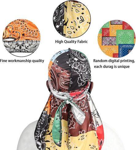 Durag for Men Women Silky Long Tail Turban Hat Hair Scarf Wave Cap Hairwrap Hip Hop Do Rag Sport Sleep Bandana in Saudi Arabia