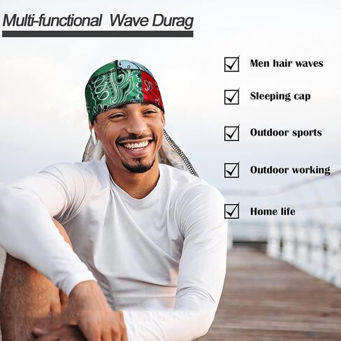 Durag for Men Women Silky Long Tail Turban Hat Hair Scarf Wave Cap Hairwrap Hip Hop Do Rag Sport Sleep Bandana in Saudi Arabia