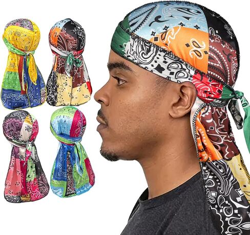 Durag for Men Women Silky Long Tail Turban Hat Hair Scarf Wave Cap Hairwrap Hip Hop Do Rag Sport Sleep Bandana in Saudi Arabia