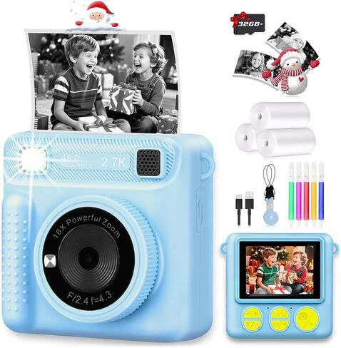 Camera for Kids Instant Print,Portable Camera with 32G Card & 1080p Video,Instant Print Camera with Color Pens for DIY,Over 3 Years Old for Boys Girls Birthday Gifts Halloween Christmas(Purple) in Saudi Arabia