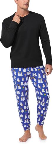 Bed Head PJs Mens Long Sleeve Henley Pajama Top & Jogger Pants Set - Soft Organic Cotton - Sleepwear & Loungewear PJ Sets in Saudi Arabia