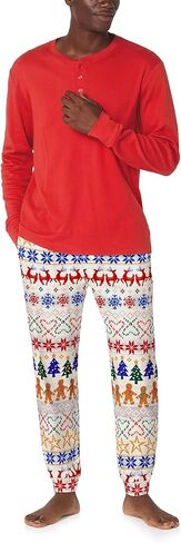 Bed Head PJs Mens Long Sleeve Henley Pajama Top & Jogger Pants Set - Soft Organic Cotton - Sleepwear & Loungewear PJ Sets in Saudi Arabia