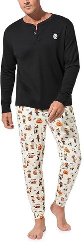 Bed Head PJs Mens Long Sleeve Henley Pajama Top & Jogger Pants Set - Soft Organic Cotton - Sleepwear & Loungewear PJ Sets in Saudi Arabia