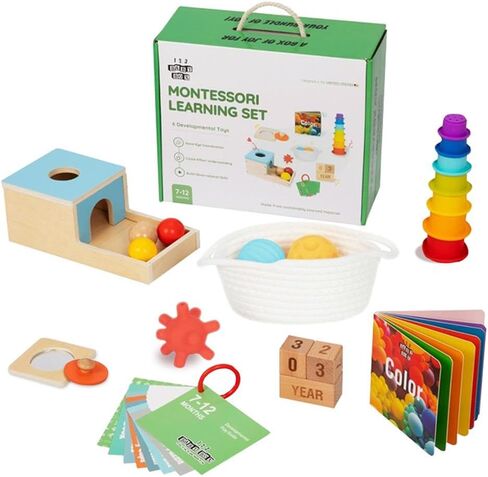 Montessori Toys for Babies 6-12 Months - 6-in-1 Montessori Box Toy w/Rainbow Stacking Tower, Object Permanence Box & More - Educational Toys for Imaginative Learning in Saudi Arabia