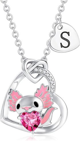 C-leen Axolotl Necklaces Gifts for Girls, 14K Gold Plated CZ Heart Initial Pendant Axolotl Necklaces Birthday Gifts for Girls Teens Jewelry in Saudi Arabia