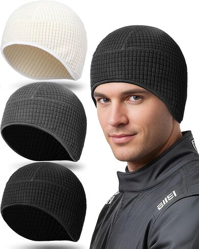 Newcotte 3 Pcs Winter Thermal Skull Caps Helmet Liner Fleece Lined Warm Cycle Cap Ski Hat Beanie Sport Headband for Men Women in Saudi Arabia