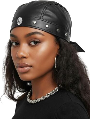 Leather Biker Hats Adjustable Headwrap Bandana Cycling Doo rag Skull Cap for Men & Women in Saudi Arabia