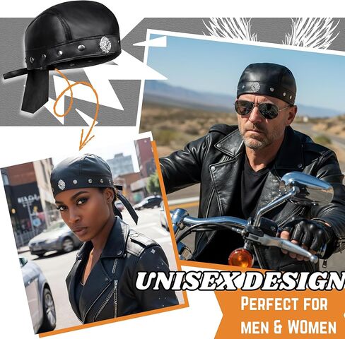 Leather Biker Hats Adjustable Headwrap Bandana Cycling Doo rag Skull Cap for Men & Women in Saudi Arabia