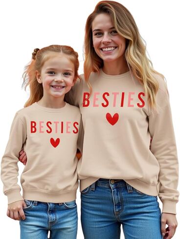 CM C&M WODRO Valentine’s Day Family Matching Sweatshirt Mom and Kid Cute Besties Heart Shirt Lightweight Long Sleeve Tops in Kuwait