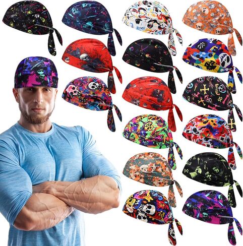 JaGely 16 Pack Do Rag Caps for Women Christmas Beanie Satin Durag Oversized Bandana Chemo Cap Cancer Headwear Helmet Liner Wicking Skull Rag Head Wraps for Men Women Xmas Multicolor in Saudi Arabia