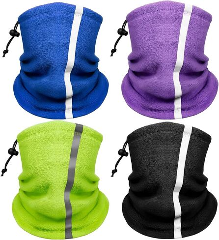 Winter Neck Warmer Gaiter for Men: 4 Pack Reflective Face Mask Cover Hi Vis Balaclava for Outdoor Work Sports Safety in Kuwait