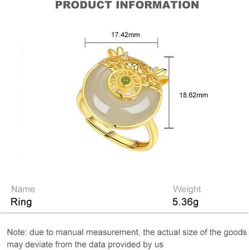 14K Gold over Sterling 925 Sliver Adjustable Natural Hetian Jade Adorable Dragon Ring, Open Design Chinese New Year Auspicious Jewelry, Lucky Charm Gift for Her in Saudi Arabia