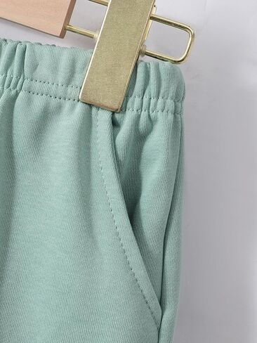 NEW 8-14Y Girls 2 Piece Outfits Crewneck Sweatshirt and Shorts Set Summer Lounge Clothes with Pockets in Saudi Arabia