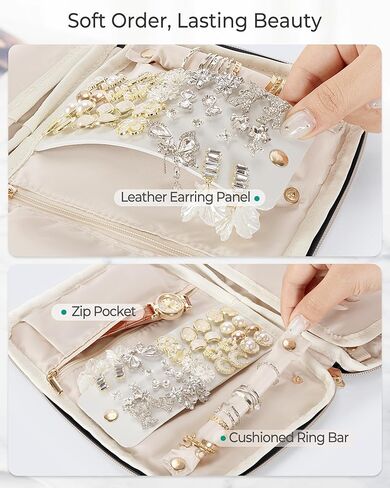 Travel Jewelry Organizer Case for Women, Foldable Jewelry Bag for Earrings, Rings, Necklaces, Bracelets, Brooches, Black in Saudi Arabia