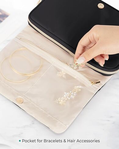 Travel Jewelry Organizer Case for Women, Foldable Jewelry Bag for Earrings, Rings, Necklaces, Bracelets, Brooches, Black in Saudi Arabia
