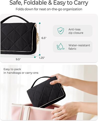 Travel Jewelry Organizer Case for Women, Foldable Jewelry Bag for Earrings, Rings, Necklaces, Bracelets, Brooches, Black in Saudi Arabia