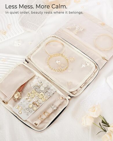Travel Jewelry Organizer Case for Women, Foldable Jewelry Bag for Earrings, Rings, Necklaces, Bracelets, Brooches, Black in Saudi Arabia