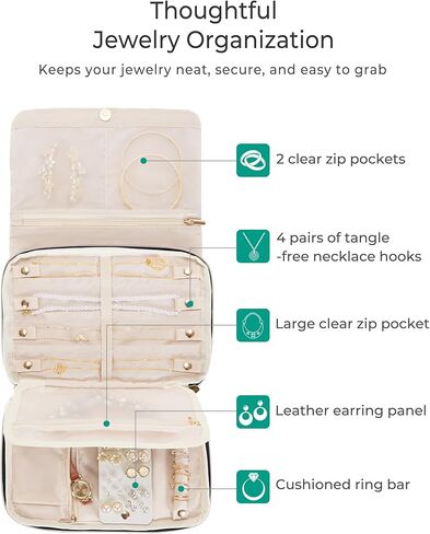 Travel Jewelry Organizer Case for Women, Foldable Jewelry Bag for Earrings, Rings, Necklaces, Bracelets, Brooches, Black in Saudi Arabia