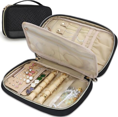 emissary Jewelry Organizer Case Travel Jewelry Storage Bag for Necklace, Earrings, Rings, Bracelet, Jewelry Storage, Earring Storage, Necklace Storage, Pouch Bag Luggage Accessories for Travel (Black) in Saudi Arabia