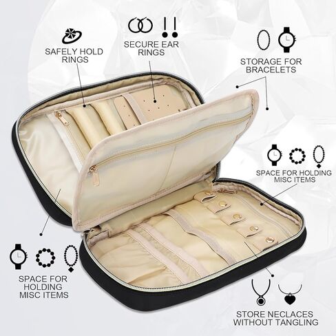 emissary Jewelry Organizer Case Travel Jewelry Storage Bag for Necklace, Earrings, Rings, Bracelet, Jewelry Storage, Earring Storage, Necklace Storage, Pouch Bag Luggage Accessories for Travel (Black) in Saudi Arabia