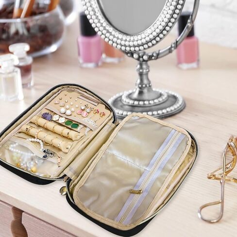 emissary Jewelry Organizer Case Travel Jewelry Storage Bag for Necklace, Earrings, Rings, Bracelet, Jewelry Storage, Earring Storage, Necklace Storage, Pouch Bag Luggage Accessories for Travel (Black) in Saudi Arabia