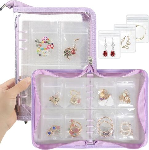 Jewelry Organizer Book Clear Travel earring book organizer Transparent Jewelry Book with Zipper Pouch Bags (Black,With 80 PCS Small Jewelry Bags) in Saudi Arabia