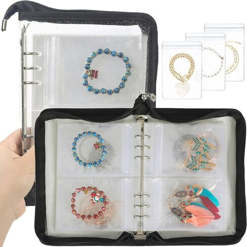 Jewelry Organizer Book Clear Travel earring book organizer Transparent Jewelry Book with Zipper Pouch Bags (Black,With 80 PCS Small Jewelry Bags) in Saudi Arabia
