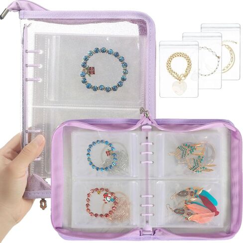 Jewelry Organizer Book Clear Travel earring book organizer Transparent Jewelry Book with Zipper Pouch Bags (Black,With 80 PCS Small Jewelry Bags) in Saudi Arabia