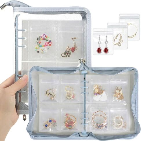 Jewelry Organizer Book Clear Travel earring book organizer Transparent Jewelry Book with Zipper Pouch Bags (Black,With 80 PCS Small Jewelry Bags) in Saudi Arabia