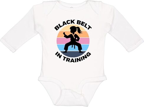 inktastic Girls Karate Black Belt in Training Long Sleeve Creeper in Kuwait