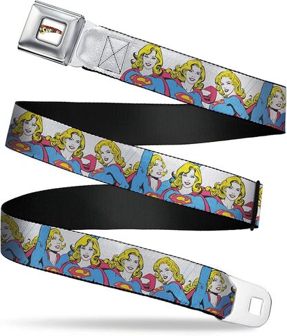 حزام DC Comics، حزام بإبزيم حزام الأمان، Supergirl Four Poses Stack White، قابل للتعديل in Kuwait