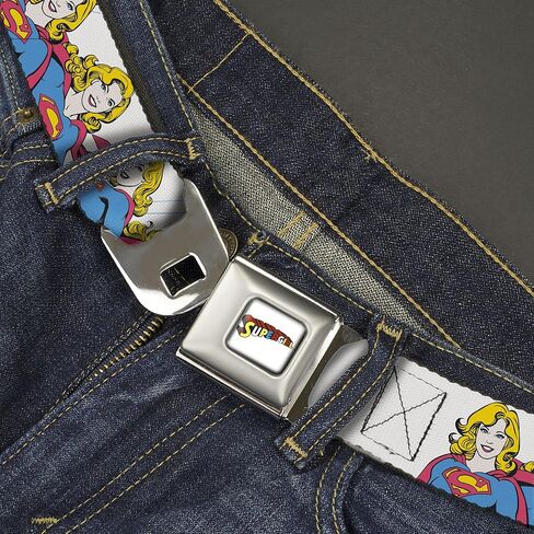 حزام DC Comics، حزام بإبزيم حزام الأمان، Supergirl Four Poses Stack White، قابل للتعديل in Kuwait