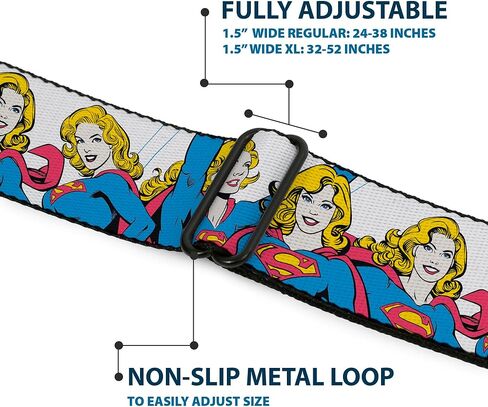 حزام DC Comics، حزام بإبزيم حزام الأمان، Supergirl Four Poses Stack White، قابل للتعديل in Kuwait