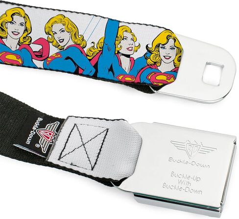 حزام DC Comics، حزام بإبزيم حزام الأمان، Supergirl Four Poses Stack White، قابل للتعديل in Kuwait