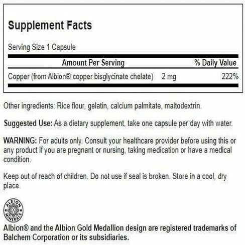 Swanson Albion Chelated Copper 2 Milligrams 60 Capsules in Kuwait