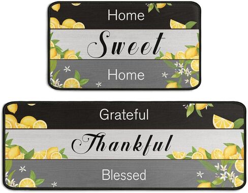 2 Piece Coffee Kitchen Decor Rug Set, Home Kitchen Sink Rugs and Mats Non Skid Washable Absorbent Microfiber Kitchen Floor Carpet 17"x47"+17"x30" in Saudi Arabia